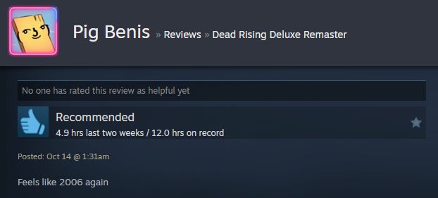 Image from the Dead Rising Deluxe Remastered article, based on Steam reviews